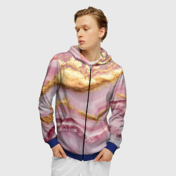 Толстовка 3D на молнии мужская Золотая объемная текстура на розовом, цвет: 3D-синий — фото 2