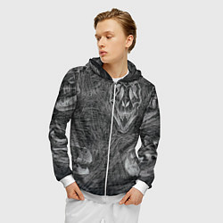 Толстовка 3D на молнии мужская Черепа динозавров - эскиз, цвет: 3D-белый — фото 2