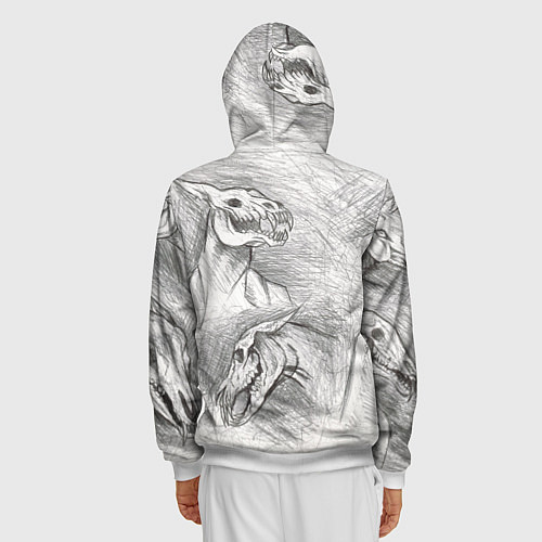 Мужская толстовка на молнии Черепа лошадей - эскиз / 3D-Белый – фото 4