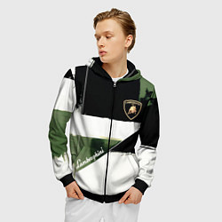 Толстовка 3D на молнии мужская Ламборджини логотип, цвет: 3D-черный — фото 2