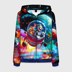 Толстовка 3D на молнии мужская Том и Джерри летят в ракете - нейроарт, цвет: 3D-синий