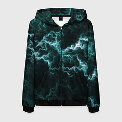 Толстовка 3D на молнии мужская Lightning light blue line, цвет: 3D-черный