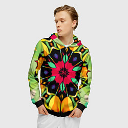 Толстовка 3D на молнии мужская Салатовый калейдоскоп, цвет: 3D-черный — фото 2