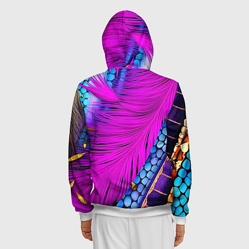 Мужская толстовка на молнии Чешуя и розовое перо / 3D-Белый – фото 4