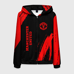 Толстовка 3D на молнии мужская Manchester United - red gradient вертикально, цвет: 3D-черный