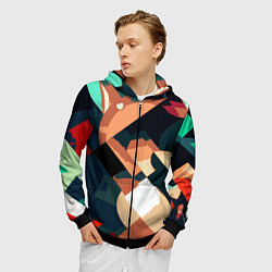 Толстовка 3D на молнии мужская Сине-бежевый абстракция, цвет: 3D-черный — фото 2