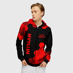 Толстовка 3D на молнии мужская Hitman - red gradient вертикально, цвет: 3D-черный — фото 2