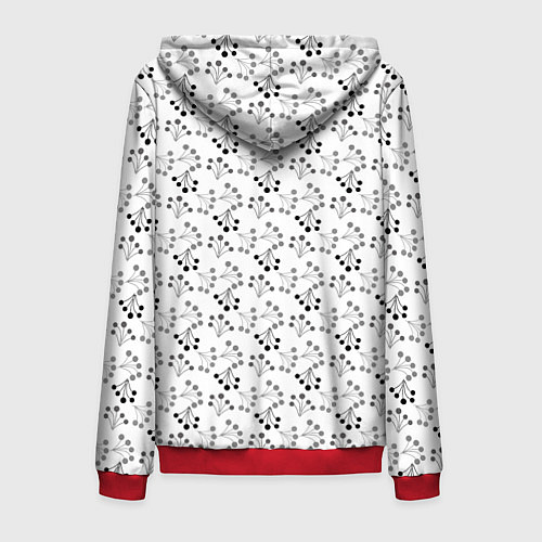 Мужская толстовка на молнии Черно белый ягодный узор ретро / 3D-Красный – фото 2