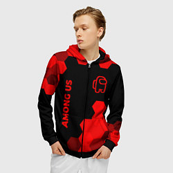 Толстовка 3D на молнии мужская Among Us - red gradient вертикально, цвет: 3D-черный — фото 2