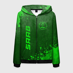 Толстовка 3D на молнии мужская Saab - green gradient вертикально, цвет: 3D-черный