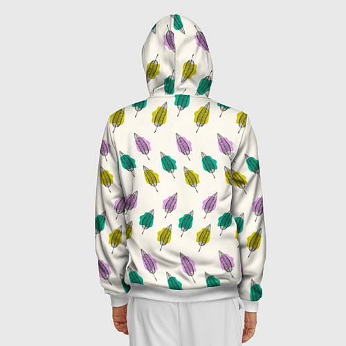 Мужская толстовка на молнии Листья на пятнах / 3D-Белый – фото 4