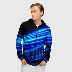 Толстовка 3D на молнии мужская Синие неоновые линии краски, цвет: 3D-синий — фото 2