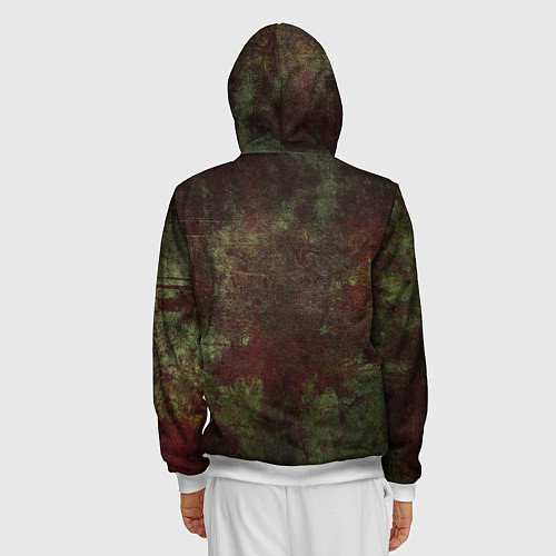 Мужская толстовка на молнии Абстракция - green fabric soaked in red paint / 3D-Белый – фото 4