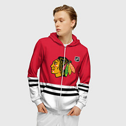 Толстовка 3D на молнии мужская Чикаго Блэкхокс хоккей, цвет: 3D-белый — фото 2