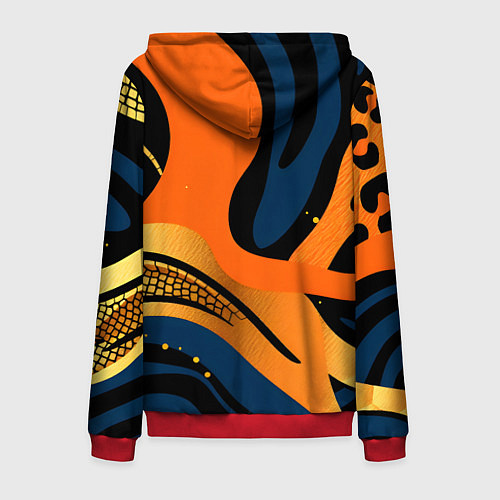 Мужская толстовка на молнии Леопардовый с синим и оранжевым / 3D-Красный – фото 2