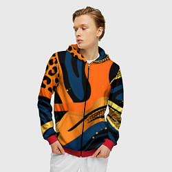 Толстовка 3D на молнии мужская Леопардовый с синим и оранжевым, цвет: 3D-красный — фото 2