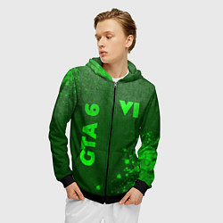 Толстовка 3D на молнии мужская GTA 6 - green gradient вертикально, цвет: 3D-черный — фото 2