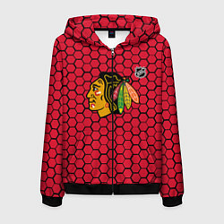 Толстовка 3D на молнии мужская Чикаго Блэкхокс - красные соты, цвет: 3D-черный