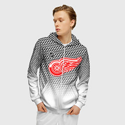 Толстовка 3D на молнии мужская Детройт Ред Уингз - геометрический градиент, цвет: 3D-белый — фото 2