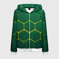 Толстовка 3D на молнии мужская Зеленые плиты с желтым светом, цвет: 3D-белый