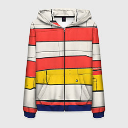 Толстовка 3D на молнии мужская Красные полоски, цвет: 3D-синий
