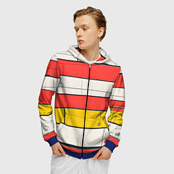 Толстовка 3D на молнии мужская Красные полоски, цвет: 3D-синий — фото 2