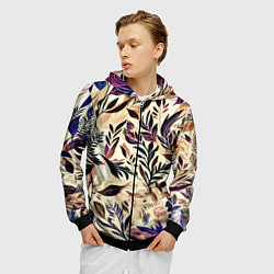 Толстовка 3D на молнии мужская Цветочный светло-коричневый с листьями, цвет: 3D-черный — фото 2