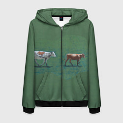 Толстовка 3D на молнии мужская Бык с телёнком, цвет: 3D-черный