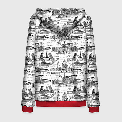 Мужская толстовка на молнии Питер и корюшка / 3D-Красный – фото 2