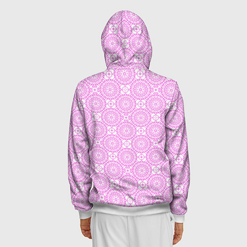 Мужская толстовка на молнии Бело розовый ажурный кружевной узор / 3D-Белый – фото 4
