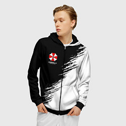 Толстовка 3D на молнии мужская Umbrella Corp - black and white, цвет: 3D-черный — фото 2
