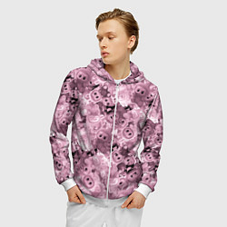 Толстовка 3D на молнии мужская Розовые лабубы паттерн, цвет: 3D-белый — фото 2
