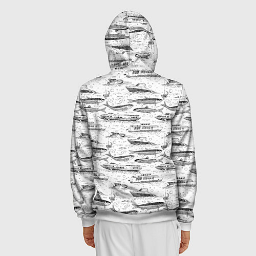Мужская толстовка на молнии Корюшка и водный транспорт / 3D-Белый – фото 4