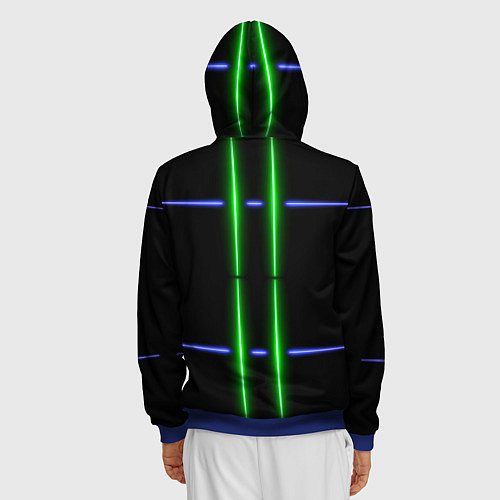 Мужская толстовка на молнии Neon black light blue green line / 3D-Синий – фото 4