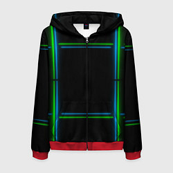 Толстовка 3D на молнии мужская Neon green light blue, цвет: 3D-красный