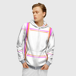 Толстовка 3D на молнии мужская Neon white orange pink, цвет: 3D-меланж — фото 2