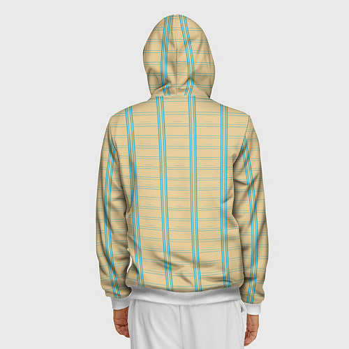Мужская толстовка на молнии Color beige cage light blue stripes / 3D-Белый – фото 4