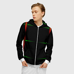 Толстовка 3D на молнии мужская Color black green orange stripes, цвет: 3D-белый — фото 2