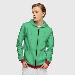 Толстовка 3D на молнии мужская Color green stripes, цвет: 3D-красный — фото 2