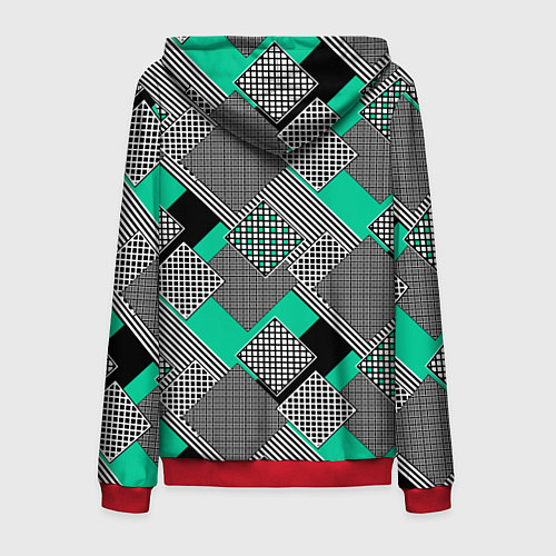 Мужская толстовка на молнии Черно бирюзовая абстрактная геометрия пэчворк / 3D-Красный – фото 2