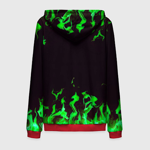 Мужская толстовка на молнии Doom зелёный огонь / 3D-Красный – фото 2
