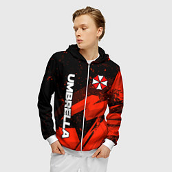 Толстовка 3D на молнии мужская Umbrella corp - красный, цвет: 3D-белый — фото 2