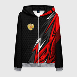 Толстовка 3D на молнии мужская Герб России - красный, цвет: 3D-меланж