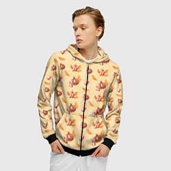 Толстовка 3D на молнии мужская Хеллоуин с тыквой и листьями, цвет: 3D-черный — фото 2