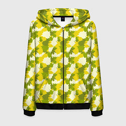 Толстовка 3D на молнии мужская Яркий камуфляж желтые и зеленые пятна, цвет: 3D-черный