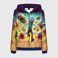 Толстовка 3D на молнии мужская Рик Санчес убегает от монстров, цвет: 3D-синий