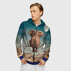 Толстовка 3D на молнии мужская Задумчивый слон: пустыня, цвет: 3D-синий — фото 2