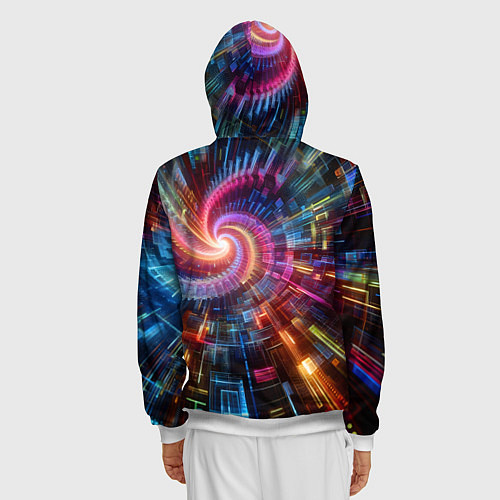 Мужская толстовка на молнии Fractal neon spiral - ai art fantasy / 3D-Белый – фото 4