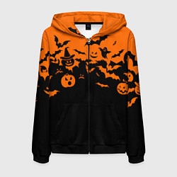 Толстовка 3D на молнии мужская Хэллоуин тыквы и призраки, цвет: 3D-черный