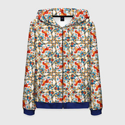 Толстовка 3D на молнии мужская Орнамент с лошадью - символом Нового 2026 года, цвет: 3D-синий